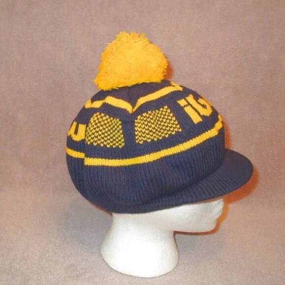 Vtg USA Union Made IBEW Tam O'Shanter Wool Hat Knit Visor With Pom NOS 50s 60s - Picture 3 of 8